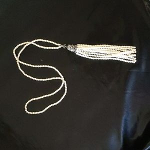 Faux pearl long necklace